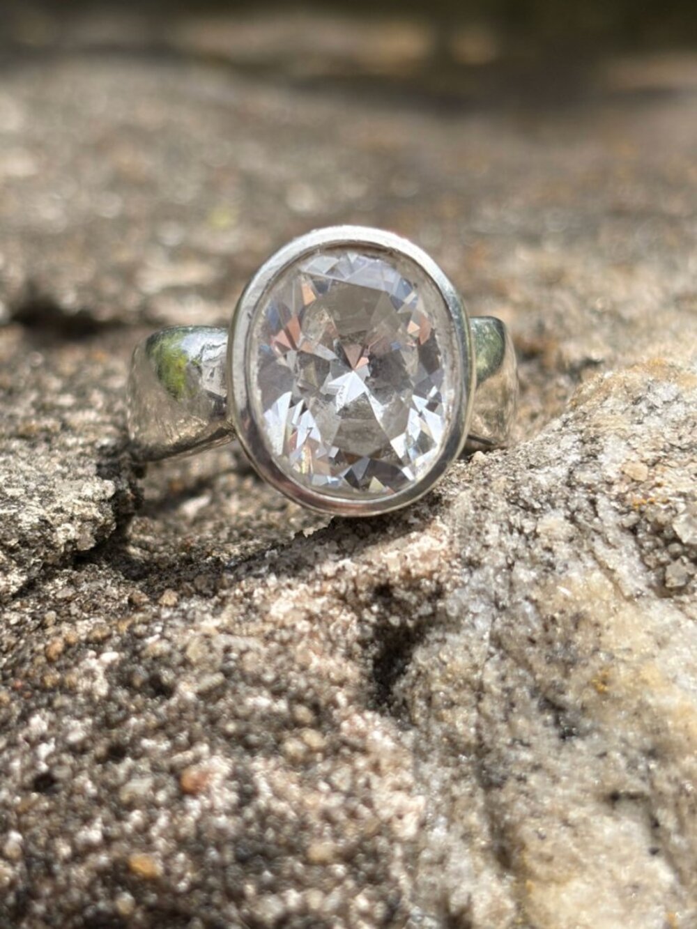 Oval Brilliant Cubic Zirconia Cocktail Statement Ring Size 7 925 Sterling Silver